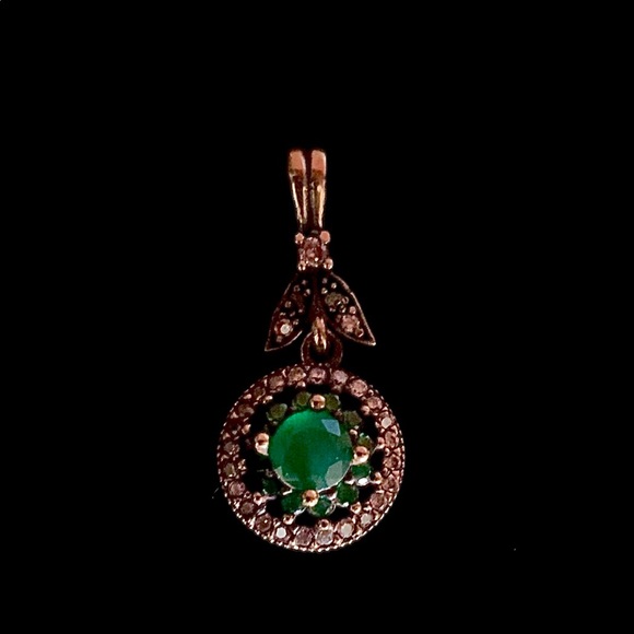 Emerald Topaz Round Silver Pendant Roxelana Antique Style - Picture 7 of 9